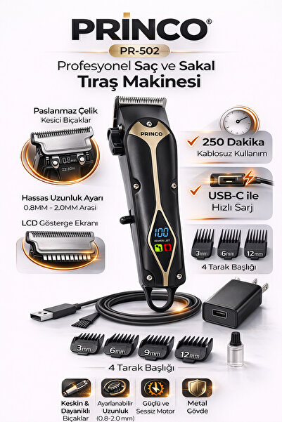 Princo PROFESYONEL SAÇ SAKAL TIRAŞ MAKİNESİ PR-502