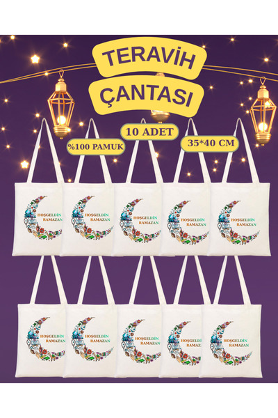 Cemira 10 Adet Ramazan Bayramı, Ham Bez Çanta 35*40 cm