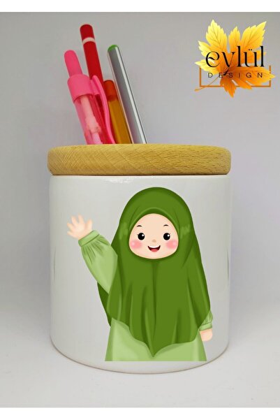 Eylül Design حامل قلم سيراميك مطبوع عليه صورة فتاة محجبة مع هدية عيد ميلاد بت...