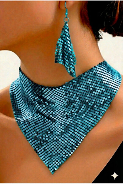 PETEK AKSESUAR Shawl Model Armor Metal Design Necklace Earring Set