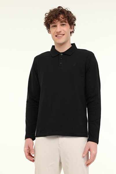 lumberjack MB UKOL POLO 5FX Μαύρο ανδρικό μακρυμάνικο μπλουζάκι