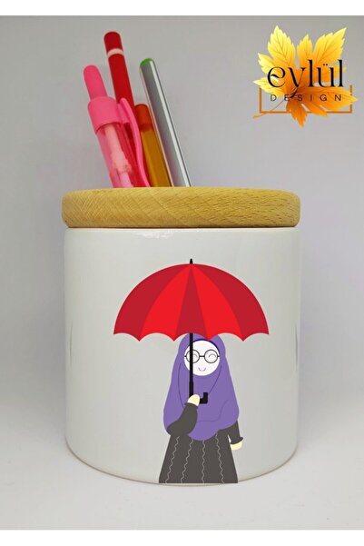 Eylül Design حامل قلم سيراميك مطبوع عليه صورة فتاة محجبة مع هدية عيد ميلاد بت...