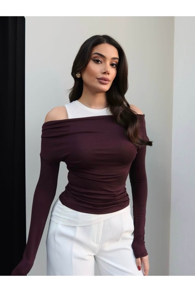 ESRAHELVACI Atlet Detay Asimetrik Kesim Basic Bluz