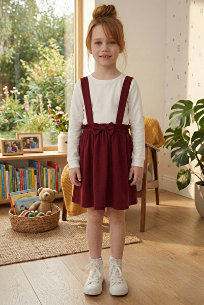 Mai Perla Kız Çocuk Takımı 2 Parça Salopet Elbise Pamuklu Kumaş Uzun Kollu Fi...