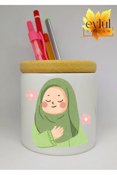 Eylül Design حامل قلم سيراميك مطبوع عليه صورة فتاة محجبة مع هدية عيد ميلاد بت...