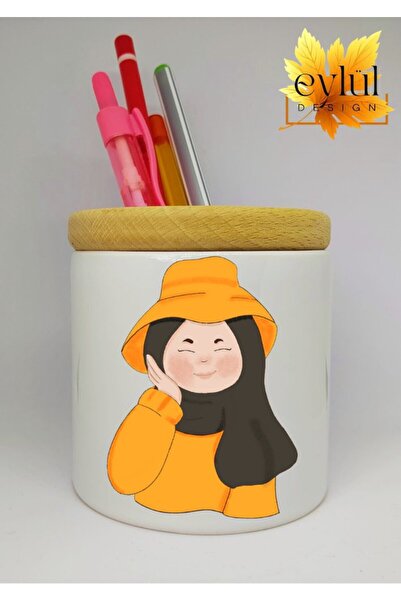 Eylül Design حامل قلم سيراميك مطبوع عليه صورة فتاة محجبة مع هدية عيد ميلاد بت...