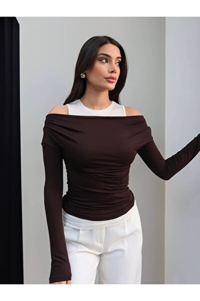 ESRAHELVACI Atlet Detay Asimetrik Kesim Basic Bluz