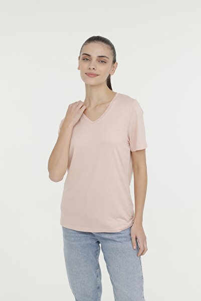 Kinetix WB V VISKON 11MDK205 4FX Pembe Kadın Kısa Kol T-Shirt