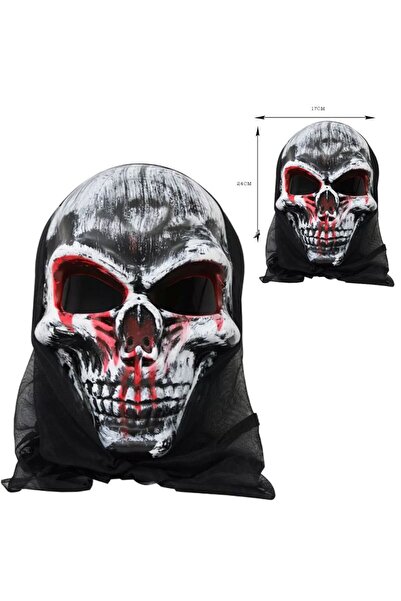 partidolu Kapüşonlu Eskitme İskelet Skull Halloween Maskesi 1 Adet