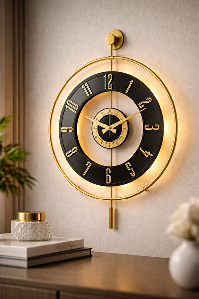 Pey Aksesuar Metal Camlı Duvar Saati  50 X 70 cm ORTA Boy Işıklı Gerçek Cam D...
