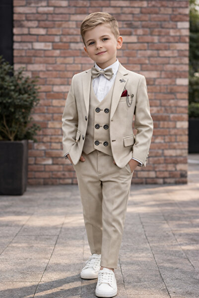 HAYTA Costum Copii cu Vesta si Set Camasa 1 an - 14 ani Argintiu Crem