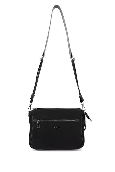 GÖNDERİ(R) حقيبة كتف نسائية ذات حزام طويل من جلد الغزال الأسود