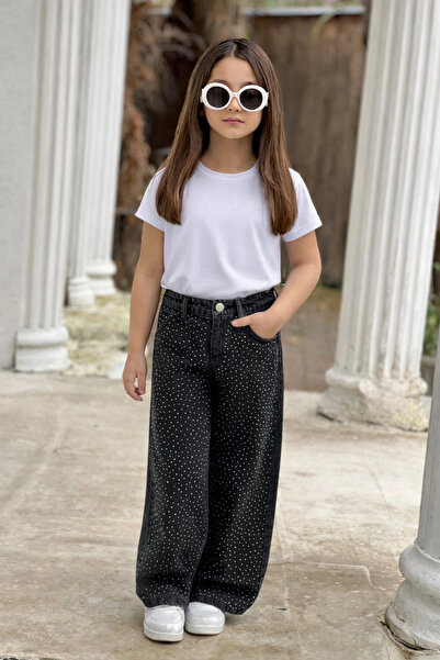 DUDOR KİDS ЧЕРНИ ДЪНКИ С КАМЪНЕНИ ДЕТАЙЛИ ЗА МОМИЧЕТА (ДЪНКИ-ДЕНИМ) - ПРАЗНИЧ...