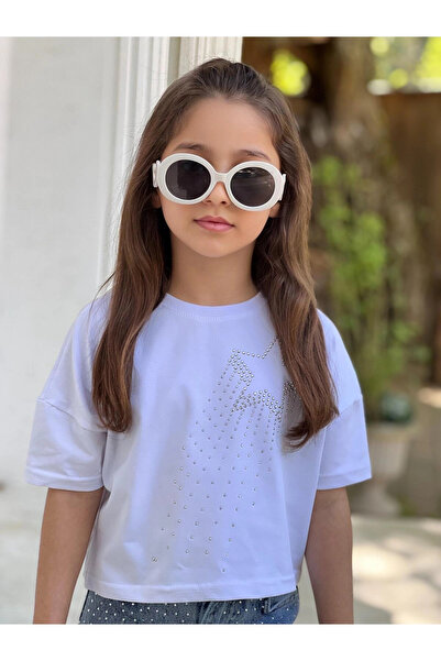 DUDOR KİDS Tricou crop alb cu tematică stele pentru fete