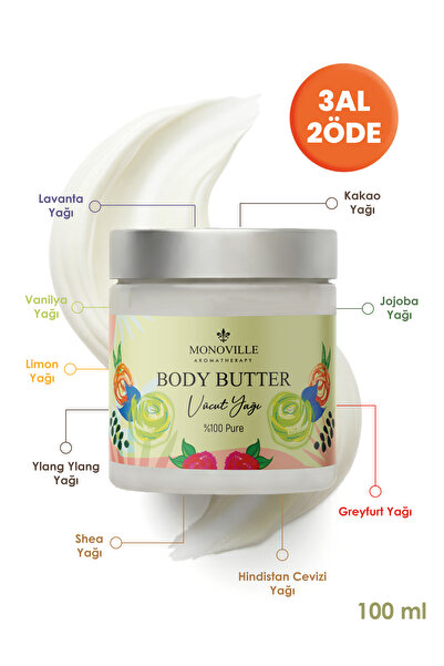 Monoville زبدة الجسم طبيعية 100% مضادة للجفاف ومرمم للعناية بالبشرة تحتوي على...