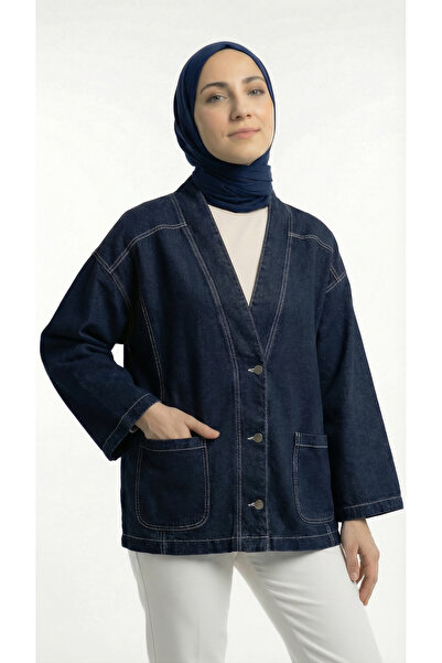 MİHRA STORE Efoli Τζιν Μπουφάν με Μεταλλικά Κουμπιά και Διπλές Τσέπες με Ρόμπ...