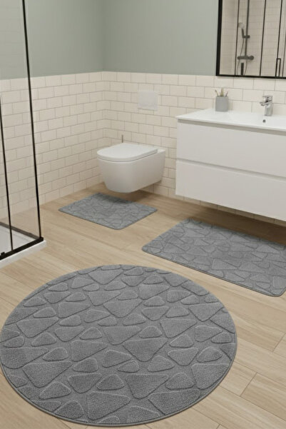 ÇELEBİ HOME TEKSTİL Gri Pamuk Banyo Paspası Makinede Yıkanabilir Kaymaz Taban...