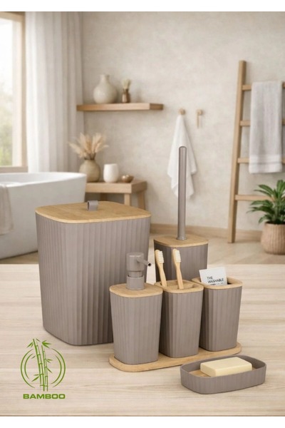 Store Set de baie HGY Home Safir din nurcă, cu detalii din bambus real, adezi...