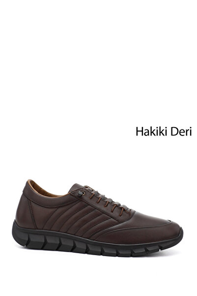 GÖNDERİ(R) Men's Brown Lace-Up Rubber Sole Genuine Leather Sneakers