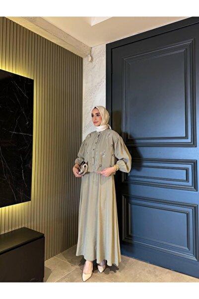 nizzell بدلة نسائية للموسم الجديد مطرزة بالخرز مع تنورة حجاب صيفية أنيقة بالل...