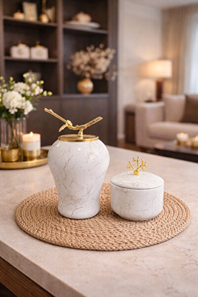 Decorative Object Gold Branched White Marble Shah Cube Coral Zinc Alloy White Marble Object - Feray Home