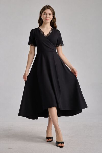 MAG FASHİON Plus Size Evening Dress, Ruffled Collar, Asymmetrical Cut, Short ...