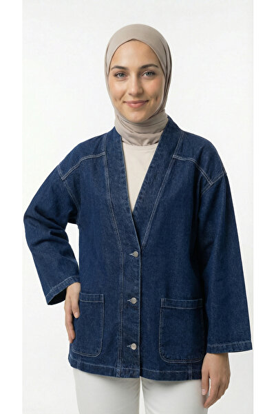 MİHRA STORE Efoli Τζιν Μπουφάν με Μεταλλικά Κουμπιά και Διπλές Τσέπες με Ρόμπ...