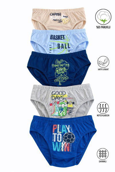 ÖZKAN underwear Özkan 31801 5 Pack Boys' Mixed Color Patterned Cotton Soft Co...