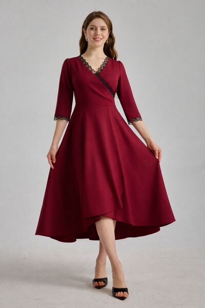 MAG FASHİON Plus Size Evening Dress, Ruffled Collar, Asymmetrical Cut, Short ...