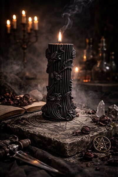 Candle Shadow Bloom, Siyah Zarafet, Karanfil Kokulu Dekoratif 2 Adet Siyah Mu...