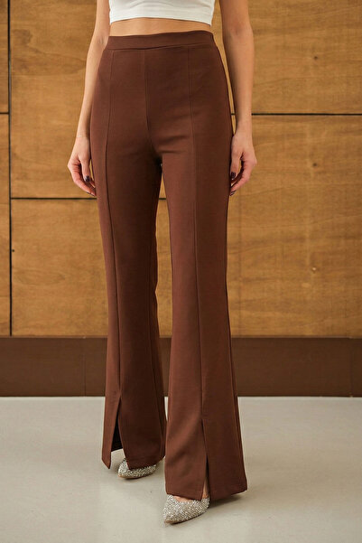 LOCCO Ön Yırtmaçlı Scuba Pantolon Acı Kahve