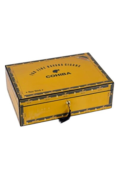 COHİBA İspanyol Sedir Puro Humidor - Sarı Lake, Çekmeceli Kilitli Kutu - PHUM0195