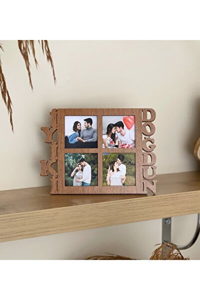 Gift Moda İyiki Doğdun 4 Fotoğraf Standlı Mdf Çerçeve Ahşap
