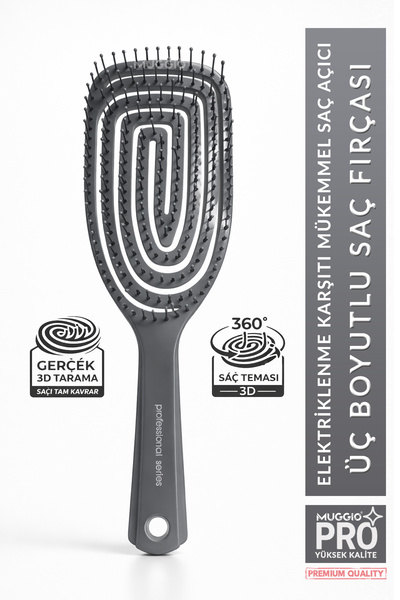 Muggio فرشاة شعر رمادية ثلاثية الأبعاد - مشط