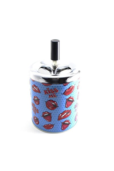 Cool Bas-Çevir Metal Hazneli Küllük Dudak Desenli Mavi – 10 cm