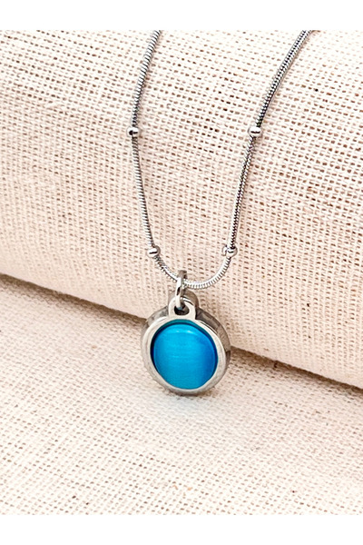 Siya Silver Blue Pearlescent Snake Chain Tarnish-Resistant Steel Oval Necklace