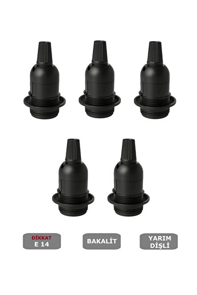 CONANA Italyan E14 Duy (MİNİ DUY) Bakalit Geçmeli Yarım Diş Siyah (250V-2A) 5...