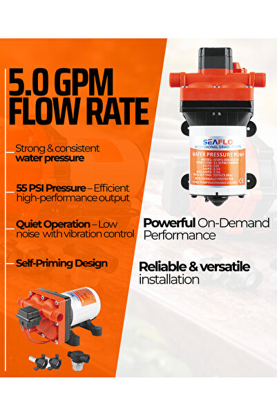 Seaflo 42 Series RV & Marine Diaphragm Water Pump 12V/24V | 5.0 GPM | 55 PSI | Self-Priming DC Water