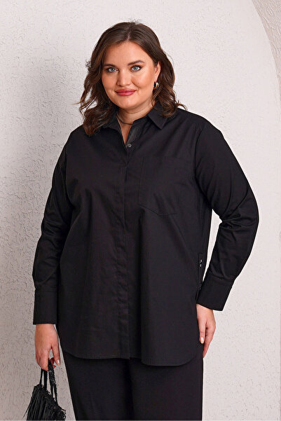 Büyük Moda CĂMAȘĂ DIN POPLIN LYCRA CU BUTONI DECORATIVI