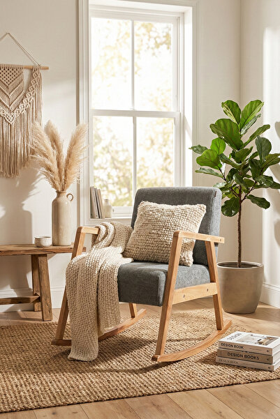 Zem Pavia Sallanır Berjer Natürel Ahşap, Gri