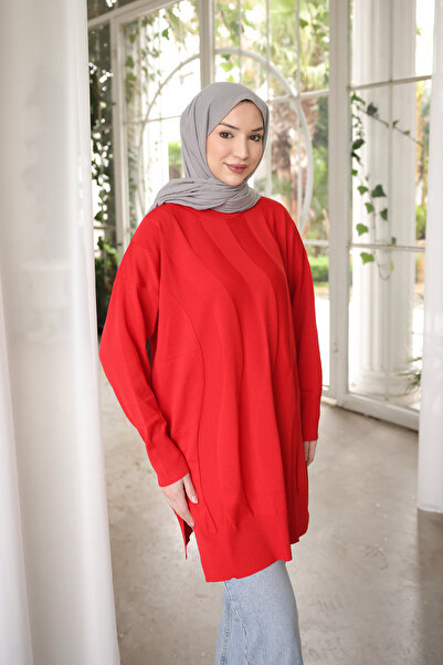 İmajButik Crvena okrugla kragna Tunika od hladne pređe