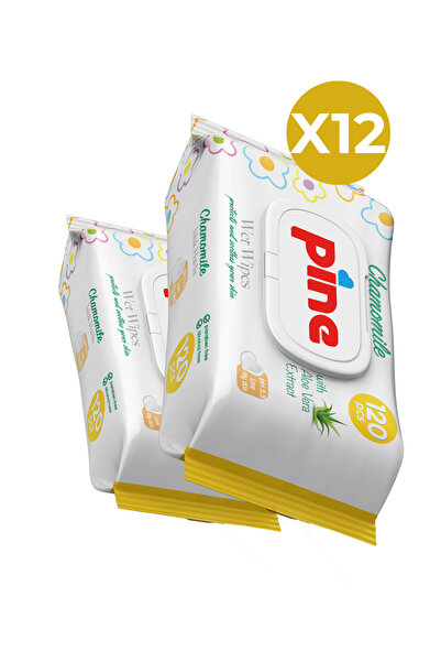 Pine Papatya Özlü 12 Paket 120'li Islak Mendil 1.440 Yaprak