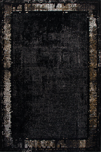 Vila Nova Home Modern Desenli Yumuşak Tuşeli Siyah Salon Oturma Odası Halısı