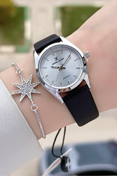 Daniel Klein Case Silver Cord Black Color Women's Wristwatch and Bracelet wit...