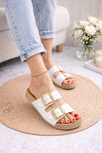 Babetty Women's Daily Slippers with Double Straps and Stone Buckle, Orthopedi...