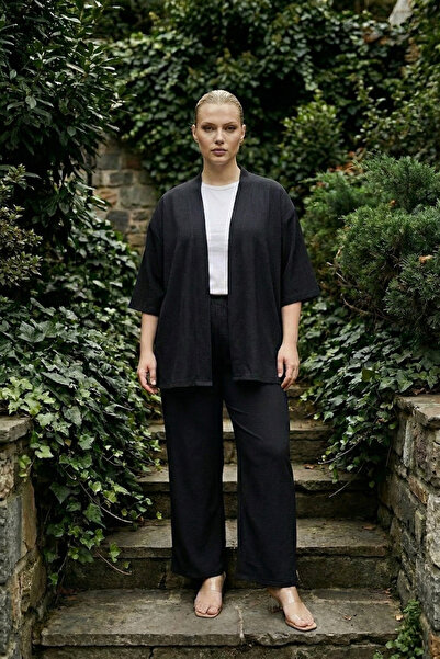 Elisho مجموعة كيمونو من القماش المجعد