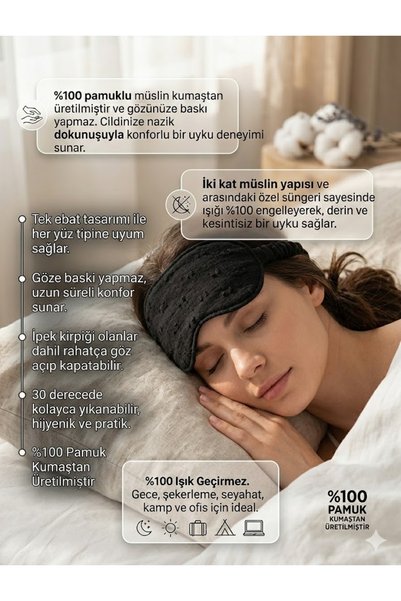 Mia Mina Home Baby 2 Layers Muslin 100% Cotton Tan White Sleeping Eye Mask Goggles / Blocks 100% of Light / Does Not Put Pressure on the Eyes