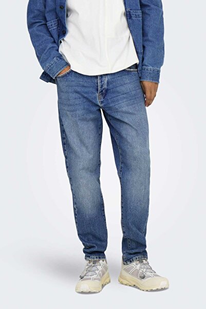 Only & Sons Yüksek Bel Rahat İndigo Erkek Denim Pantolon ONSYOKE TAPERED MB 9...