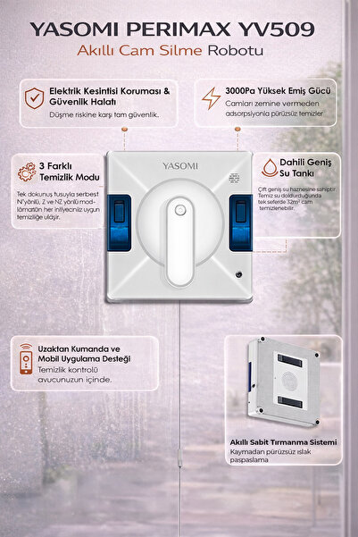 Yasomi Perimax YV509 Kumandalı Smart Uygulamalı Su Püskürtme 3000Pa Akıllı Ca...