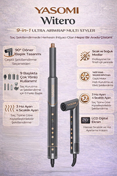 Yasomi Witero 9in1 Ultra Multi-Styler Dijital Ekran Sıcak-Soğuk Hava Saç Şeki...